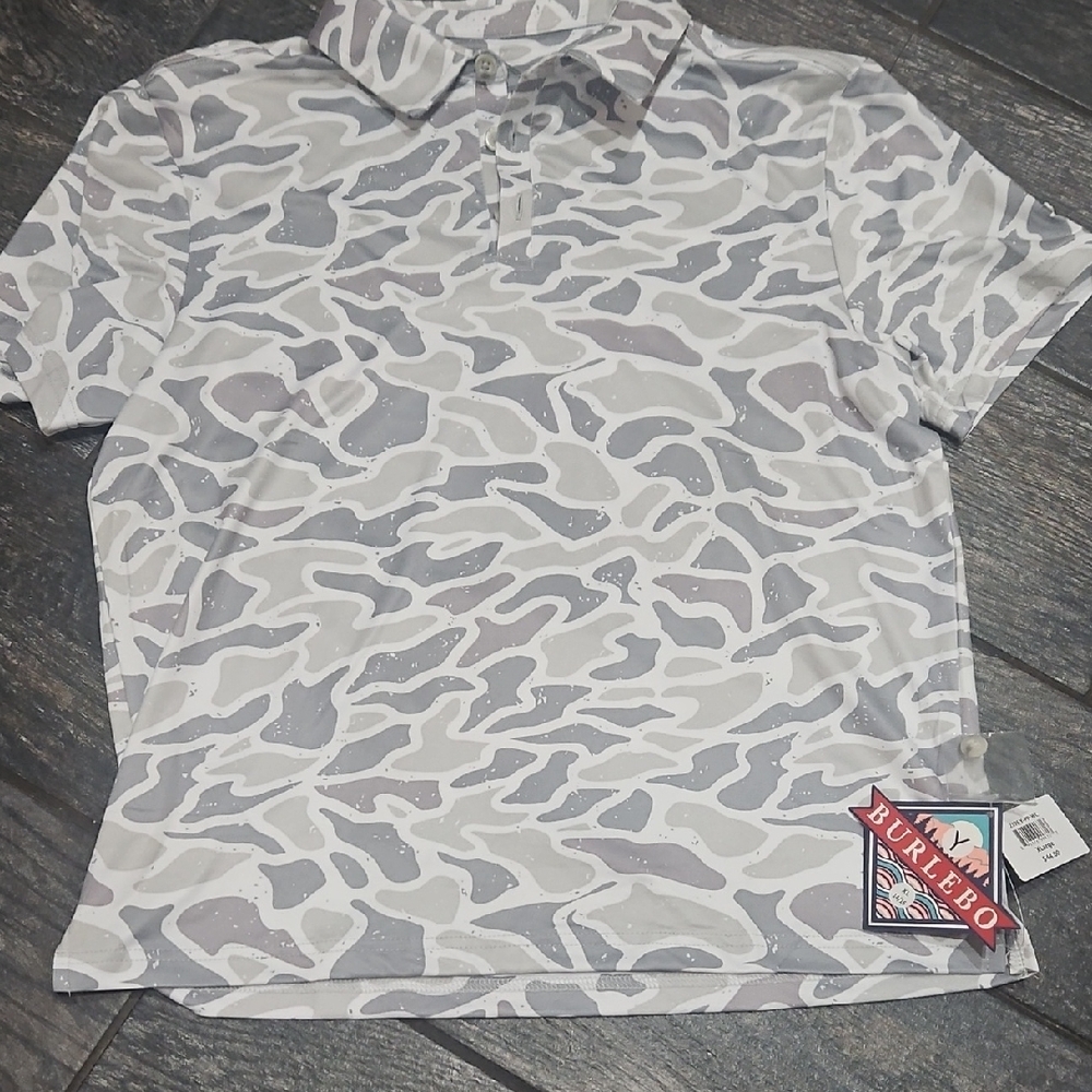 BURLEBO White and Gray Patterned Polo Shirt